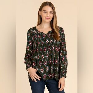 World Market Bohemian Tunic Top Diamond Print Long Sleeve‎ L/XL